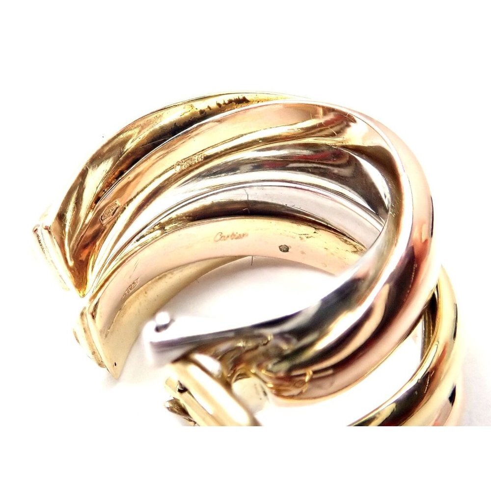 Authentic! Cartier 18k Tri-Color Gold Medium Size Trinity Hoop Earrings​ - Picture 5 of 10